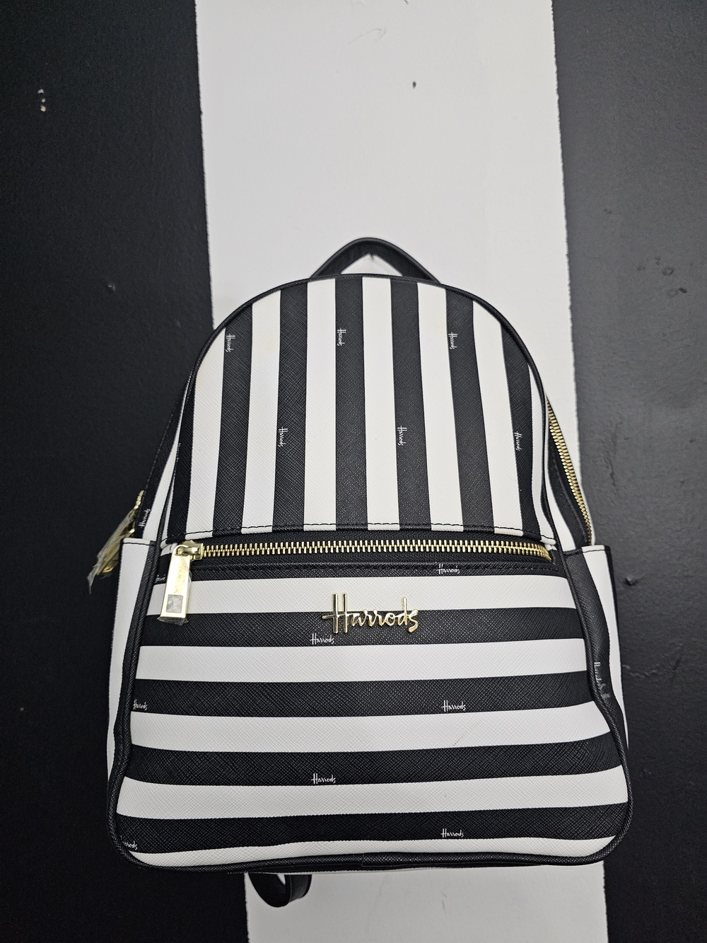 Harrods Black & White Striped Women's Backpack